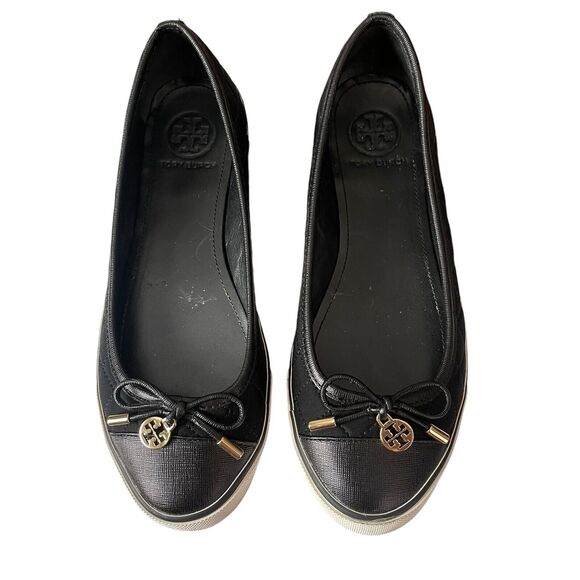 Tory Burch 7 Ballet Flats Black Quilted Bow Detail Comfort Casual Slip On - Picture 1 of 10